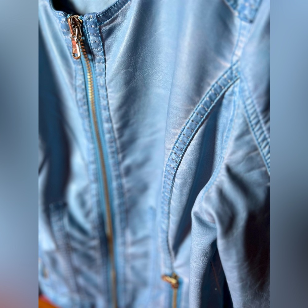 NEW Point Zero baby blue leather imitation jacket